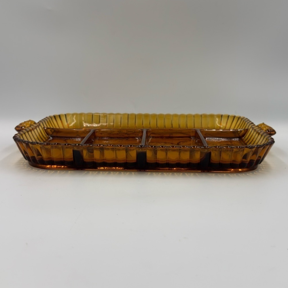 Indiana Glass Co Divided Golden Amber Relish/Fruit Tray - Picture 3 of 10
